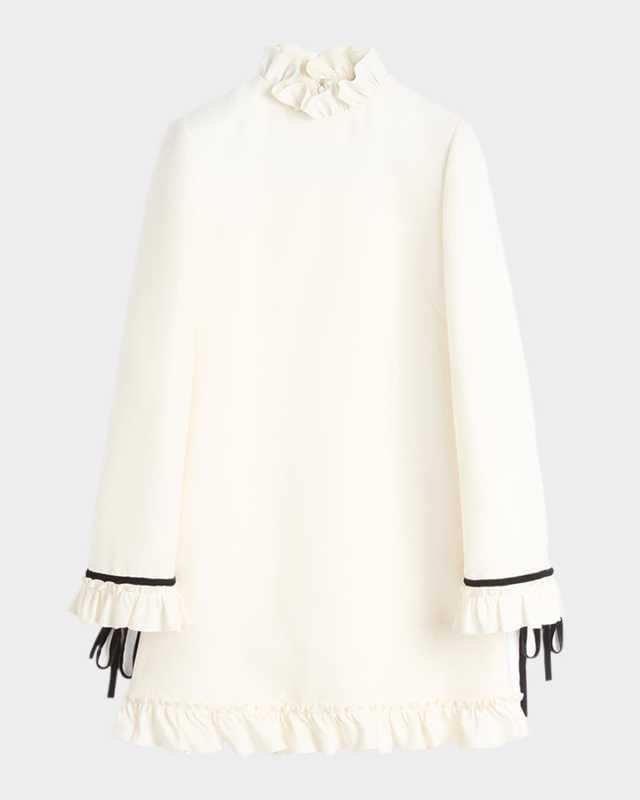 Frill High Neck Contrast Trim Mini Dress